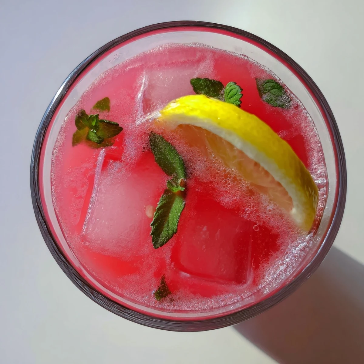 Tall pitcher filled with vibrant pink watermelon lemonade garnished with floating citrus wheels