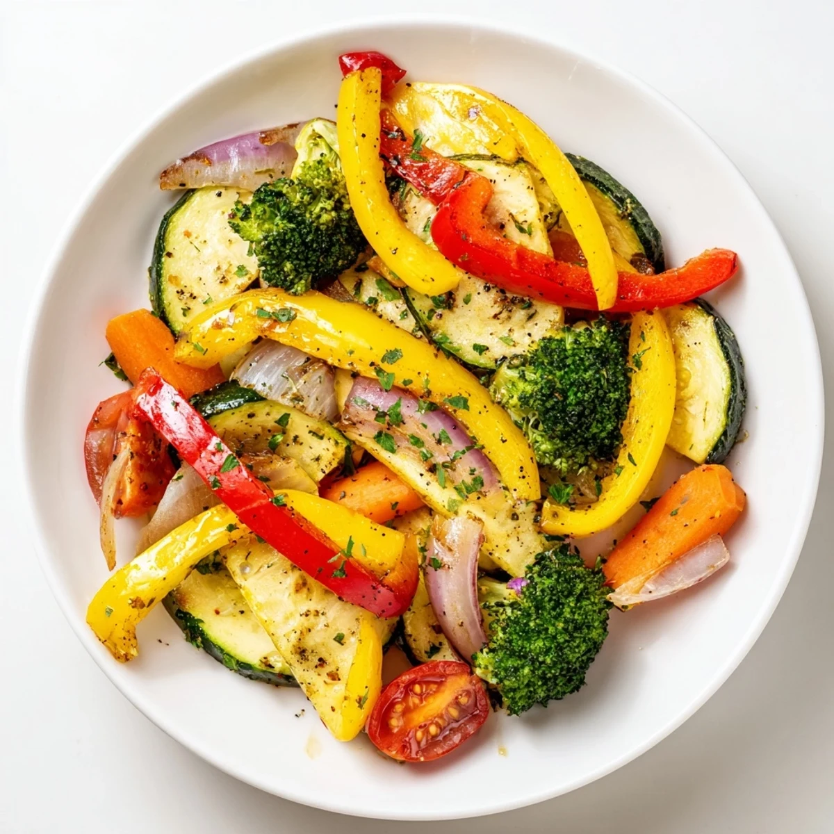 Skillet of Garlic Infused Olive Oil Sauteed Veggies, vibrant, perfect alongside grilled chicken