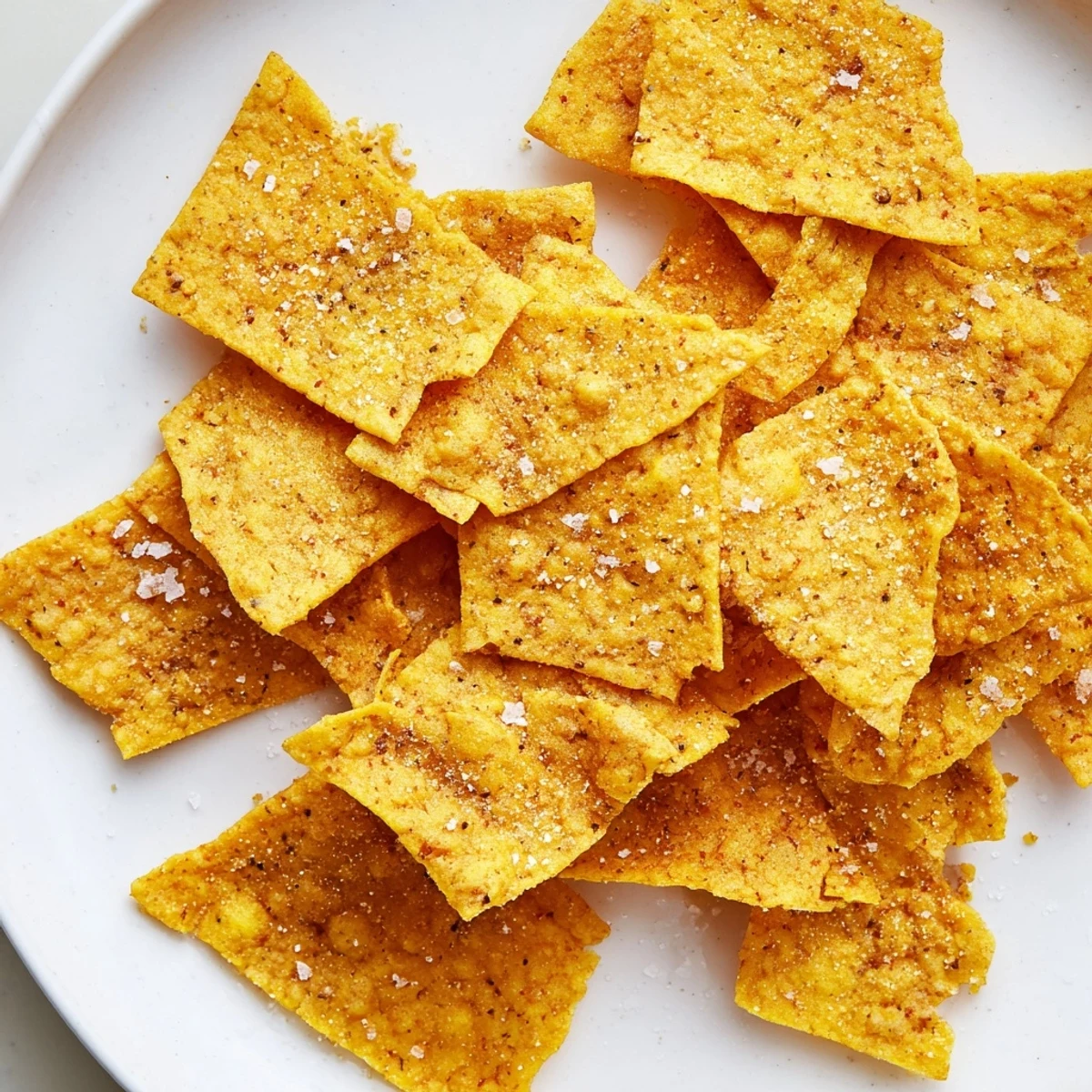 Baked chickpea chips sprinkled with sea salt, showing their golden brown texture and crisp edges