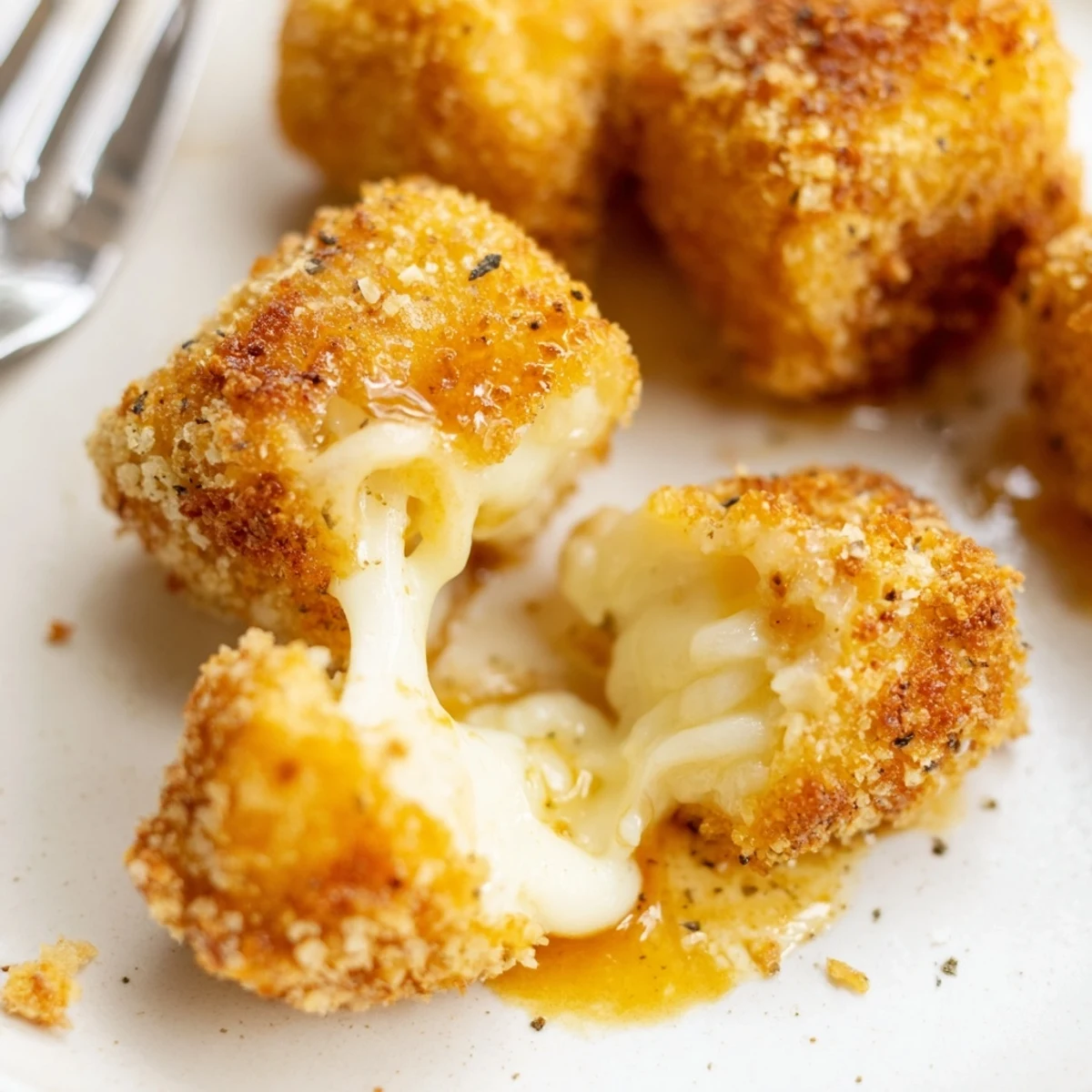 A platter of Irresistible Crispy Mozzarella Poppers With Maple Glaze, crunchy, sweet, smoky