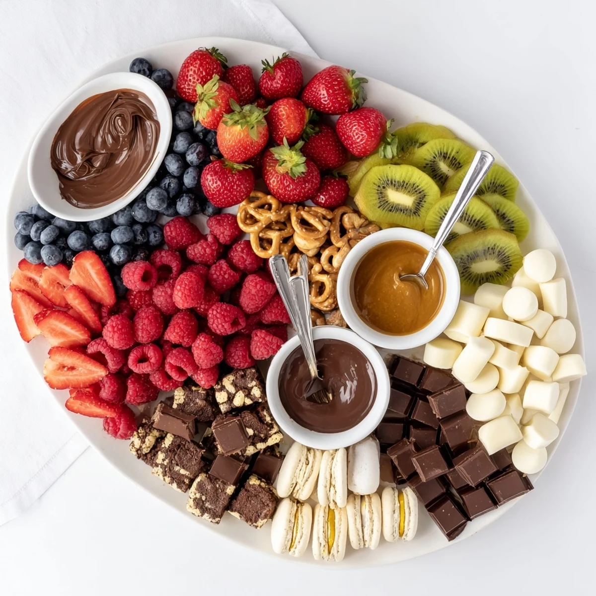An overflowing Dessert Charcuterie Board brimming with colorful fruits and chocolates.