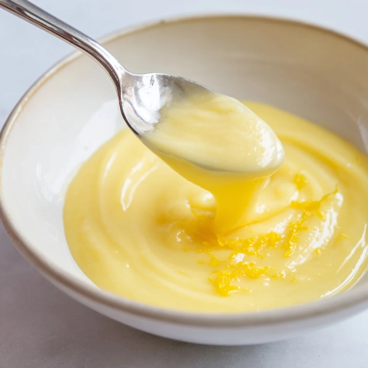 Bright Homemade Lemon Curd chilled, smooth and tangy, spread on buttery toast