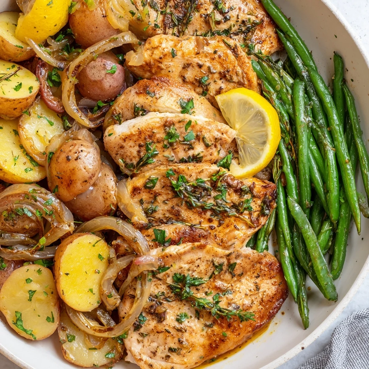 Slow Cooker Chicken And Potatoes With Green Beans, steaming and herb-scented