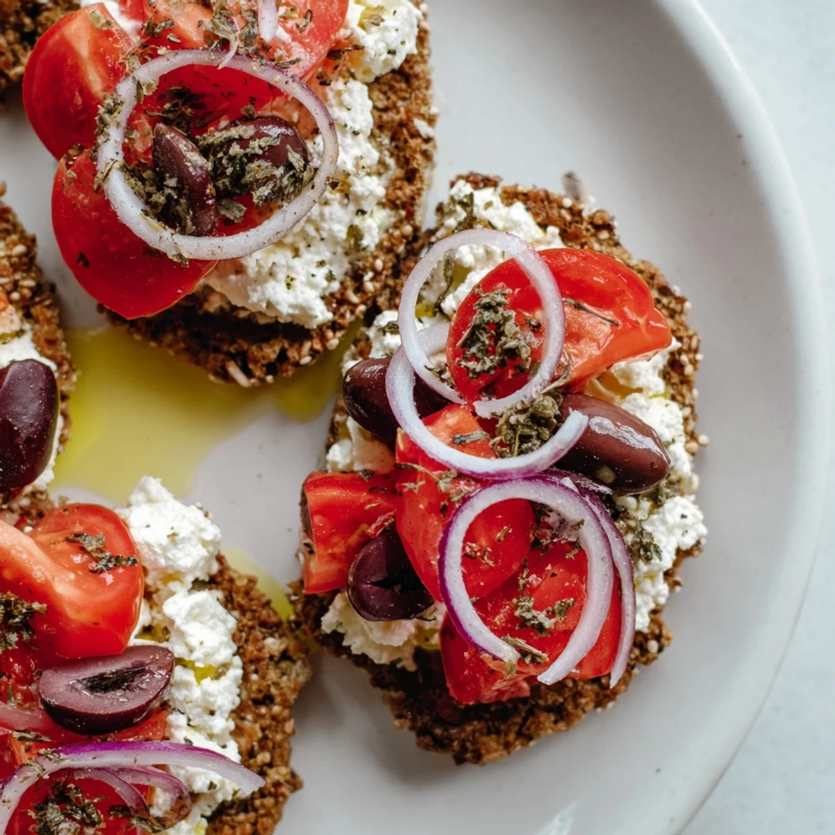 Crunchy Cretan feta rusks layered with crumbled cheese, diced tomatoes, and a generous olive oil drizzle