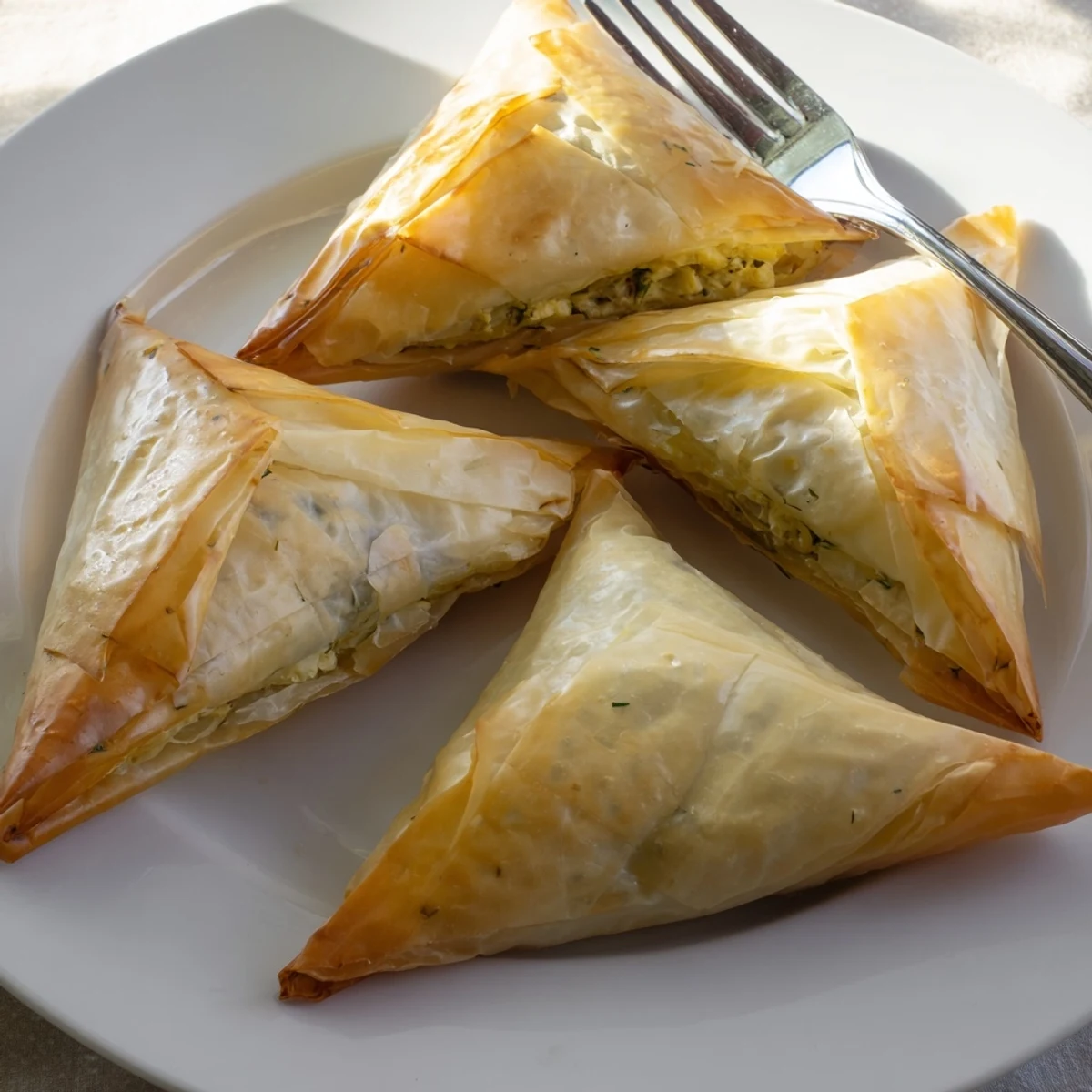 Golden Artichoke and Graviera Filo Puffs stacked on a rustic baking sheet, steaming hot