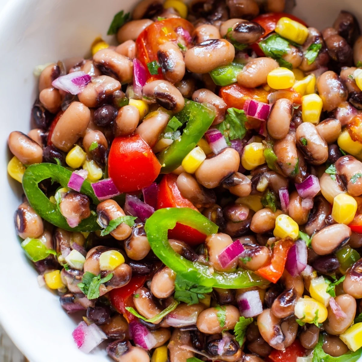 Cowboy caviar recipe served in a bowl with crispy tortilla chips nearby