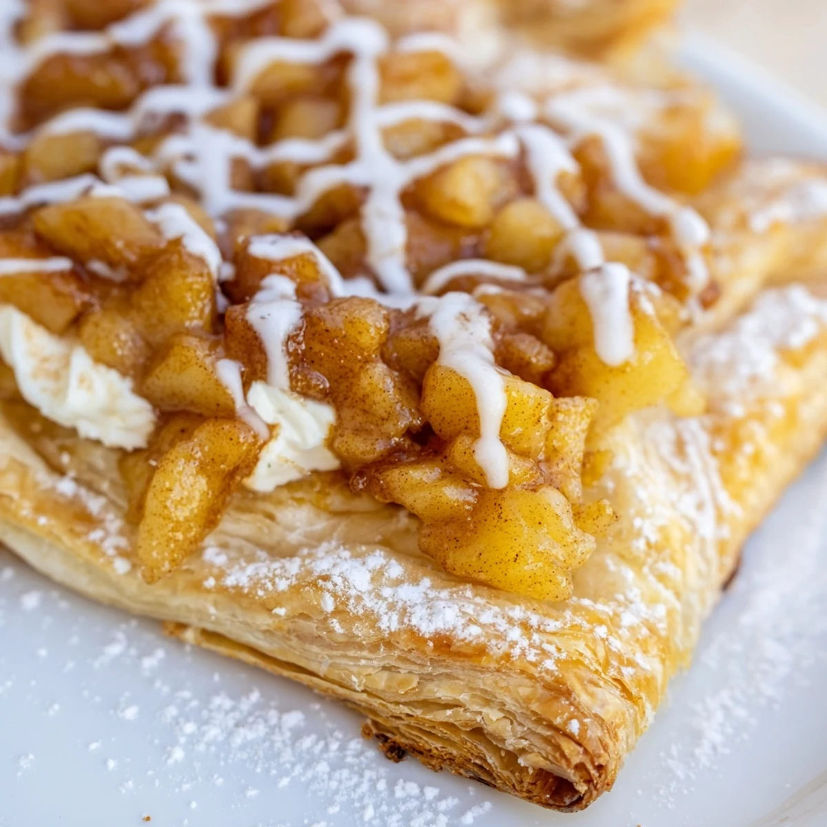 Golden apple cheese danishes fresh from the oven with flaky, puffed pastry edges